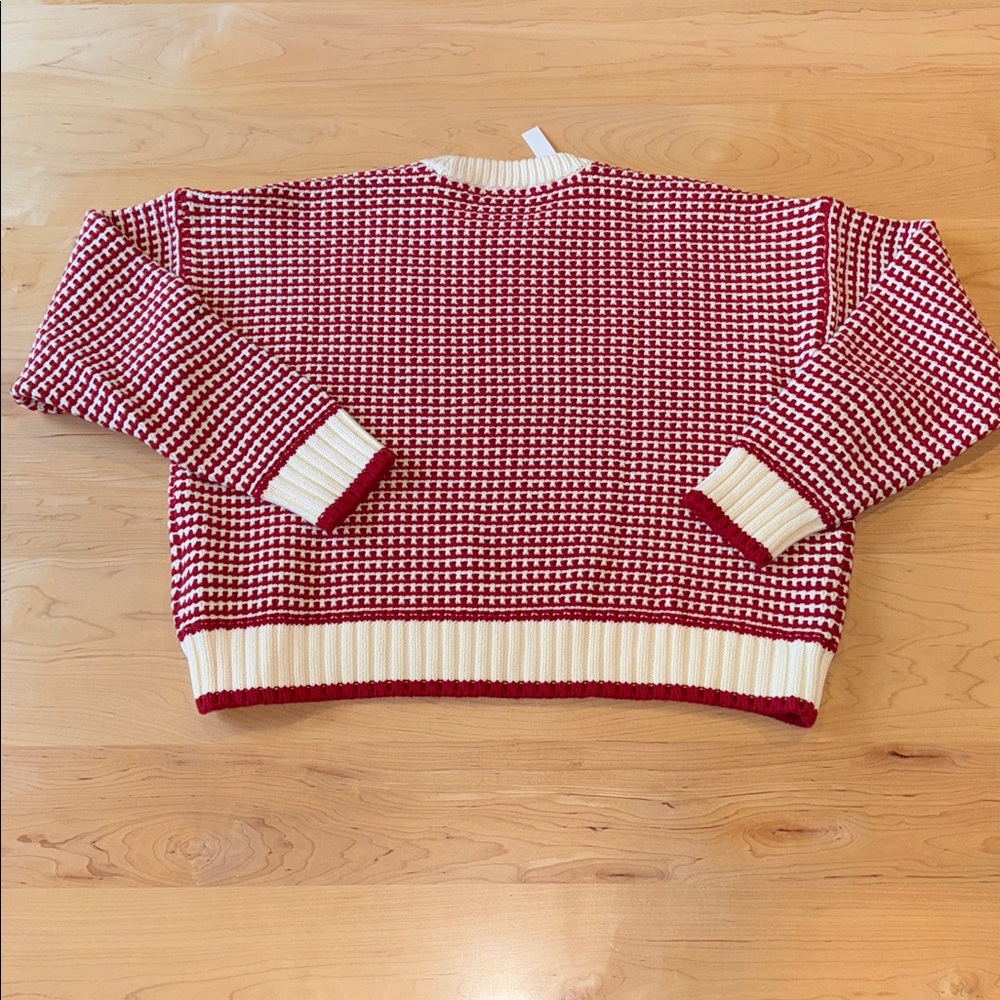 Women’s Madewell Textured Stitch Crewneck Sweater in  Ivory and Ruby Stripe M - Picture 8 of 12